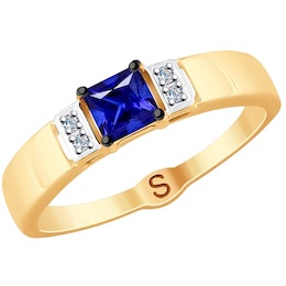 Кольцо из золота с бриллиантами и сапфиром 2011098