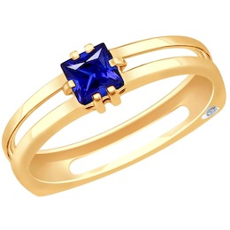 Кольцо из золота с бриллиантом и синим корунд (синт.) 2011099