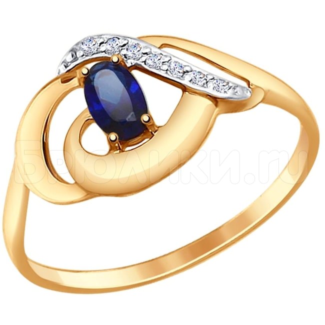 Кольцо из золота с синим корунд (синт.) и фианитами 37714652