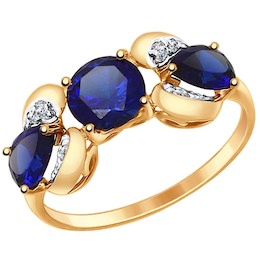 Кольцо из золота с синими корунд (синт.) и фианитами 37714699