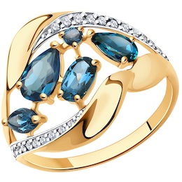 Кольцо из золота с синими топазами и фианитами 37714729