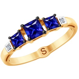 Кольцо из золота с бриллиантами и синими корунд (синт.) 6012115