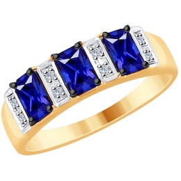 Кольцо из золота с бриллиантами и синими корунд (синт.) 6012122