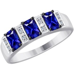 Кольцо из белого золота с бриллиантами и синими корунд (синт.) 6012123