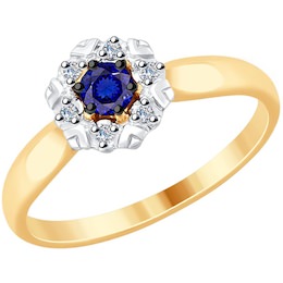 Кольцо из золота с бриллиантами и синим корунд (синт.) 6012124