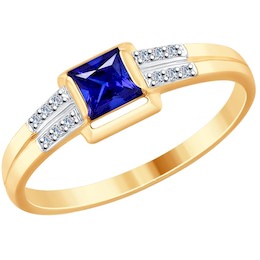 Кольцо из золота с бриллиантами и синим корунд (синт.) 6012128