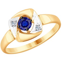 Кольцо из золота с бриллиантами и синим корунд (синт.) 6012130