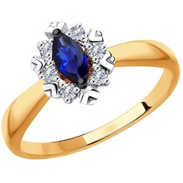 Кольцо из золота с бриллиантами и синими корундами 6012131