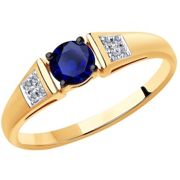 Кольцо из золота с бриллиантами и синими корундами 6012139