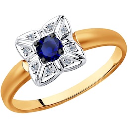 Кольцо из золота с бриллиантами и синими корундами 6012142