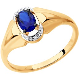 Кольцо из золота с бриллиантами и синим корунд (синт.) 6012145