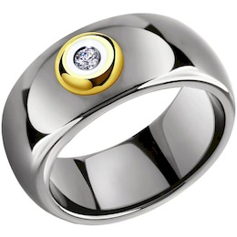 Кольцо из желтого золота с бриллиантами и керамическими вставками 6015073