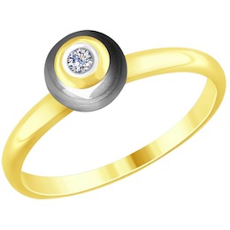 Кольцо из желтого золота с бриллиантом и керамической вставкой 6015074