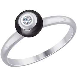 Кольцо из белого золота с бриллиантом и чёрным керамической вставкой 6015080