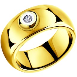Кольцо из желтого золота с бриллиантом и керамической вставкой 6015083