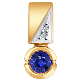 Подвеска из золота с бриллиантами и синим корунд (синт.) 6032054