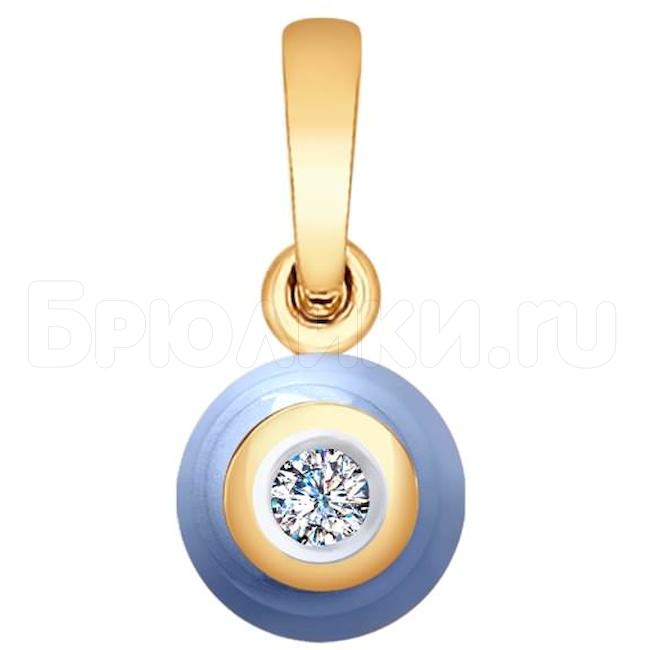 Подвеска из золота с бриллиантом и голубым керамической вставкой 6035036