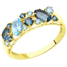 Кольцо из желтого золота с голубыми и синими топазами 714174-2