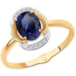 Кольцо из золота с синим корунд (синт.) и фианитами 715216