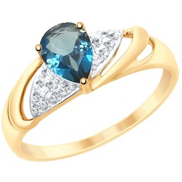 Кольцо из золота с синим топазом и фианитами 715246