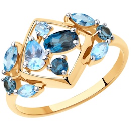 Кольцо из золота с голубыми и синими топазами 715248