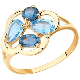 Кольцо из золота с голубыми и синими топазами 715394