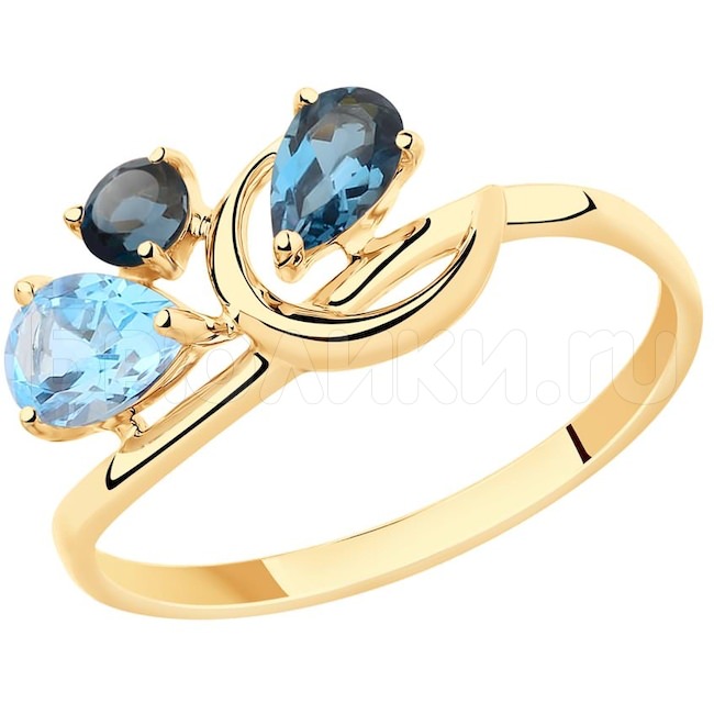 Кольцо из золота с голубым и синими топазами 715406