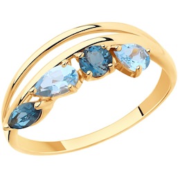 Кольцо из золота с голубыми и синими топазами 715428
