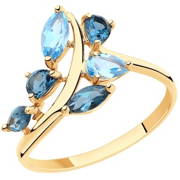 Кольцо из золота с голубыми и синими топазами 715435
