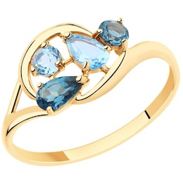 Кольцо из золота с голубыми и синими топазами 715441
