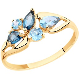 Кольцо из золота с голубыми и синими топазами 715464