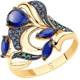 Кольцо из золота с синими корунд (синт.) и фианитами 715515