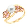Кольцо из золота с жемчугом и розовыми ситаллами 791097