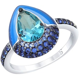 Кольцо из серебра с эмалью и синим ситаллом и фианитами 92011670