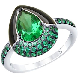 Кольцо из серебра с эмалью и зелёным ситаллом и фианитами 92011672