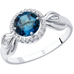 Кольцо из серебра с синим топазом и фианитами 92011674
