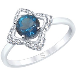 Кольцо из серебра с синим топазом и фианитами 92011728