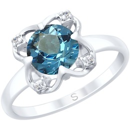 Кольцо из серебра с синим топазом и фианитами 92011734