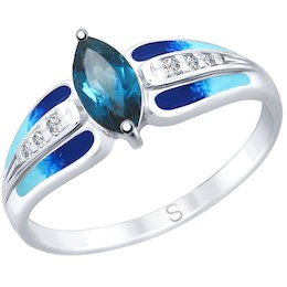 Кольцо из серебра с эмалью и синим топазом и фианитами 92011744