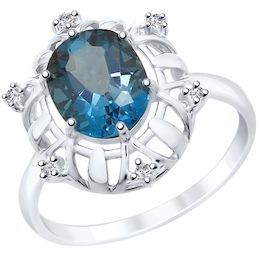 Кольцо из серебра с синим топазом и фианитами 92011781