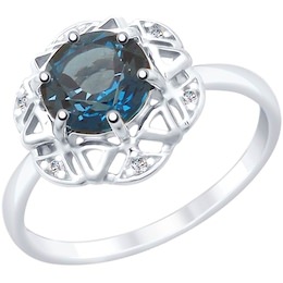 Кольцо из серебра с синим топазом и фианитами 92011797