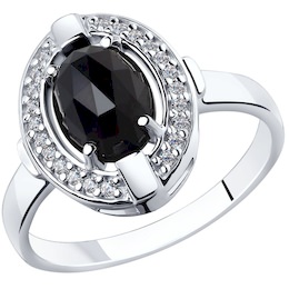 Кольцо из серебра с чёрным агатом и фианитами 92011798