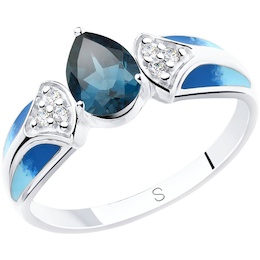 Кольцо из серебра с эмалью и синим топазом и фианитами 92011801