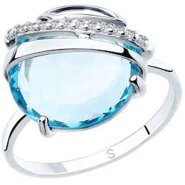 Кольцо из серебра с голубым ситаллом и фианитами 92011830