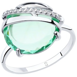 Кольцо из серебра с зелёным ситаллом и фианитами 92011831