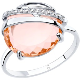 Кольцо из серебра с розовым ситаллом и фианитами 92011832