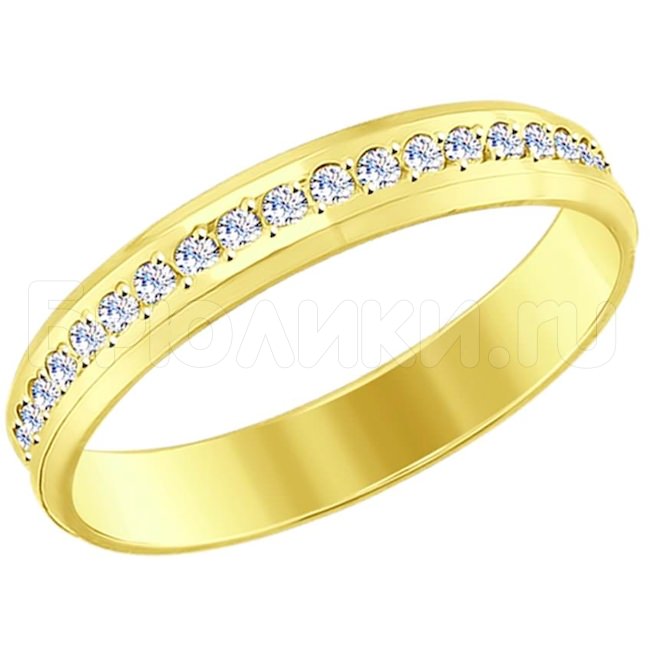 Кольцо из желтого золота с алмазной гранью с фианитами 017652-2
