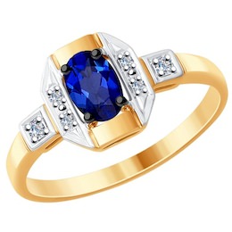 Кольцо из золота с бриллиантами и синим корунд (синт.) 6012119