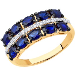 Кольцо из золота с бриллиантами и синими корундами 6012132