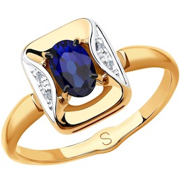 Кольцо из золота с бриллиантами и синим корунд (синт.) 6012147